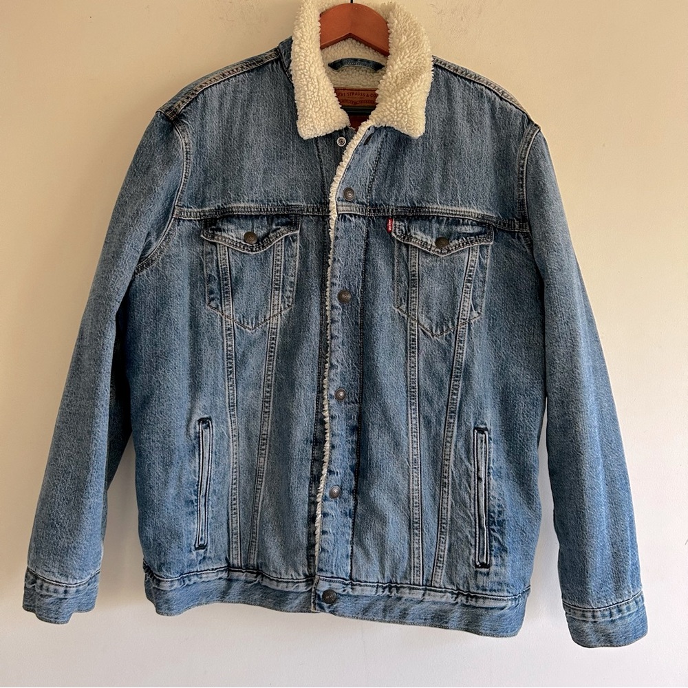 Levi's Unisex Medium Indigo Denim Sherpa Lined Denim Jean Jacket Size XXL